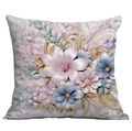 Vintage 3D embossed floral pillow cover in pastel pink and blue with pearl accents - Champagne Gold Relief Flowers (CDR16-29) / 18x18 Inch