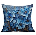 Square throw pillow cover with blue oil painting floral pattern and artistic 3D mosaic texture - 45*45cm (No Insert) / 3D Dark Blue Art Flower (CDR02-23)