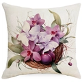 Easter throw pillow cover featuring purple orchid nest print on linen texture - Orchid Nest (DYM12-12)