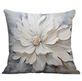 3D oil painting style flower throw pillow cover with white and blue floral pattern - 45*45cm (No Insert) / White Gray Blue Impasto (CDR02-24)