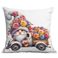 Square white pillowcase with garden gnome driving a vintage truck full of roses - Gnome in Vintage Pickup (CDR19-15) / 45x45CM No Pillow Core