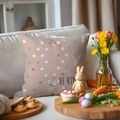 Easter rabbit linen pillowcase with colorful dots and BE KIND bird print on sofa - 45x45cm Linen Single Sided (No Core) / Colorful Polka Dot Be Kind (2)