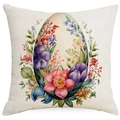Easter egg floral pillow cover featuring watercolor spring blossoms on beige fabric - Floral Egg Silhouette (DYM12-15)