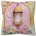 Ethnic Moon Lantern and Flower Print Square Pillowcase for Sofa or Bedroom Decor - Watercolor Lantern Moon Floral (DYM20-1) / 45x45cm Single Side No Core