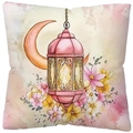 Ethnic moon lantern floral square pillowcase with watercolor flower prints for sofa - Watercolor Pink Lantern Moon (DYM20-2) / 45x45cm Single Side No Core