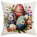 Easter throw pillow cover featuring colorful decorated eggs and spring daisy flowers - Ornate Decorative Eggs (DYM12-17)