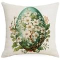 Easter egg pillow cover with green floral pattern on cream linen background - Green Floral Egg (DYM12-18)
