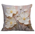 3D oil painting flower pillow case with white floral pattern on light pink background - 45*45cm (No Insert) / Three White Flowers on Pink Gray (CDR02-33)