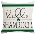 St. Patrick's Day pillowcase with green stripes and clover hello shamrocks print - Hello Shamrocks Pattern (DYM24(9)-1) / 45*45cm (Insert Not Included)