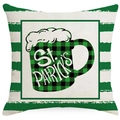 Funda de cojín de lino San Patricio con jarra de cerveza verde y rayas laterales - Patrón de Jarra de Cerveza (DYM24-1)