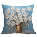 Square cushion cover with 3D oil painting white daisies and blue vase textured pattern - 45*45cm (No Insert) / Blue Background White Daisy 3D (CDR02-38)