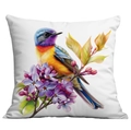 Weißer quadratischer Kissenbezug mit buntem Singvogel- und Fliederblütendruck - Bunter Singvogel und Flieder (CDR22-1) / 45x45cm