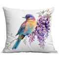 Quadratischer Kissenbezug mit Eisvogel- und Blauregen-Print auf weißem Stoff - Bunter Eisvogel und Blauregen (CDR22-2) / 45x45cm