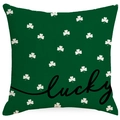 Green St. Patrick's Day pillow cover with lucky text and white shamrock patterns - Lucky Shamrock Pattern (DYM24(9)-3) / 45*45cm (Insert Not Included)