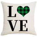 Kissenbezug zum St. Patrick's Day mit grünem Karo Herz und gedrucktem LOVE Design - 45*45cm Leinen Einseitig Ohne Füllung / Love Muster Stil (DYM24-2)