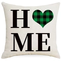 St. Patrick's Day Kissenbezug HOME mit grün kariertem Herz und rustikaler Leinentextur - 45*45cm Leinen Einseitig Ohne Füllung / Home Muster Stil (DYM24-3)