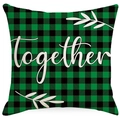 Grün-schwarz karierter Kissenbezug mit weißem Together-Schriftzug für das Wohnzimmer - 45*45cm Leinen Einseitig Ohne Füllung / Together Muster Stil (DYM24-4)
