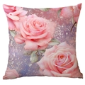 Close-up of pink rose floral cushion cover with romantic dreamy soft light spots - Romantic Rose Purple Bokeh Style (CDR43-18)