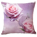 Detailed macro view of high-definition digital rose print on a pink square cushion cover - Pale Pink Rose Purple Gradient Style (CDR43-13)