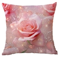 Pink rose floral throw pillow cover with dreamy sparkle and dewdrop digital printing - Soft Pink Rose Starlight Effect Style (CDR43-15)