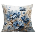 Vierkante kussensloop met artistieke 3D blauwe bloemenprint op een witte achtergrond - Impasto Olieverf Blauw Bloemen (SDR01-3)