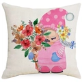 Linen Easter cushion cover featuring a cute pink gnome with colorful spring floral print - 45*45cm Linen Single-Sided No Insert / Pink Hat Gnome (DYM15(3)-2)