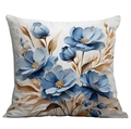 Vierkante kussensloop met artistiek blauw 3D-bloemenpatroon op witte getextureerde stof - Illustratie Stijl Blauw Bloemen (SDR01-4)