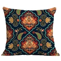 Housse de coussin carrée style bohème mandala avec tissu bleu marine et motifs floraux - Magnifique Mandala (CDR49-41)