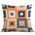 Détail du motif patchwork géométrique bohème sur une housse de coussin orange et bleu - Contraste de Couleur Net (CDR49-40)