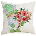 Easter gnome with bunny ears and floral watercolor print on square linen pillow cover - 45*45cm Linen Single-Sided No Insert / Blue Hat Gnome (DYM15(3)-3)