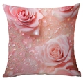 Pink rose flower decorative square pillow cover with 3D floral design and pearl texture - 3D Effect Pink Rose Pearl Diamond Style (CDR43-20)