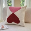 Minimalist cream textured throw pillow cover with red and pink tufted double hearts - Double Stacked Hearts Style (CDR48-3) / 45x45cm Single Sided Embroidered Without Core