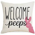 Easter linen pillowcase with pink bunny silhouette and WELCOME peeps text print - 45*45cm Linen Single-Sided No Insert / Welcome Bunny (DYM15(3)-4)