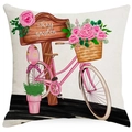 Oster-Kissenbezug mit rosa Fahrrad, Blumen und Ostereiern bedrucktes Dekor - Leinen Ohne Kern / Fahrrad Gartenschild (DYM15(9)-3) / 45x45cm