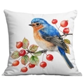 Spring floral bird print pillow cover featuring a bluebird on red berry branch - Bluebird and Red Berries (CDR22-15) / 45x45cm