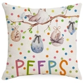 Easter decorative throw pillow cover with bird, hanging eggs, and colorful Peeps text - Bird and Egg Print (DYM15(18)-4)