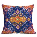 Détail du motif géométrique bohème sur une taie d'oreiller carrée bleu roi décorative - Mandala Bleu Royal (CDR49-20)