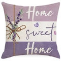 Funda de cojín de lino con lavanda y texto Home Sweet Home para decoración de sofá - 45x45cm Una cara sin relleno / Home Sweet Home (DYM15(17)-3)
