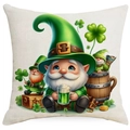 Funda de cojín de San Patricio con duendes y tréboles impresos sobre lino color beige - 45*45cm Lino Una Cara Sin Relleno / Patrón Gnomo Fiesta de la Cerveza (DYM18-2)