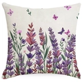 Funda de cojín de lino con estampado de lavanda y mariposas para sofá en primavera - 45x45cm Una cara sin relleno / Mariposa y Flores (DYM15(17)-4)