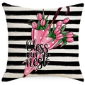 Gestreifter Osterkissenbezug mit Tulpen Regenschirm und Bless our nest Aufdruck - Leinen Ohne Kern / Streifen Tulpenregenschirm (DYM15(9)-4) / 45x45cm