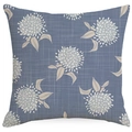 Detail of navy blue floral cushion cover with woven linen texture and botanical pattern - Round Cluster Floral (DYM31-4)