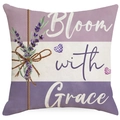 Funda de cojín de lino con estampado de lavanda y texto Bloom with Grace para sofá - 45x45cm Una cara sin relleno / Bloom with Grace (DYM15(17)-2)