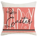 Pink Easter bunny pillow cover with Happy Easter text on textured linen fabric - Happy Easter Lettering With Rabbit Ears (DYM15(6)-2)