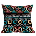 Vue détaillée du motif géométrique bohème sur la housse de coussin carrée ethnique - Géométrique Ethnique Bleu Rose (CDR49-10)