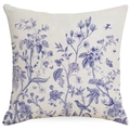 Close-up of Toile de Jouy floral pattern on beige cotton linen cushion cover - French Toile Elements (DYM31-20)