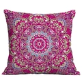 Close-up of vibrant mandala throw pillow with intricate geometric patterns in rose and teal - Mandala Style 11 (CDR50-11) / 45x45cm