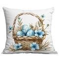 Osterkissenbezug mit Aquarell-Eiern in geflochtenem Korb und blauen Blumenmotiven - Blauer Ostereierkorb (CDR25-1)