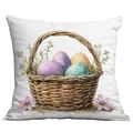 Housse de coussin de Pâques avec panier aquarelle d'œufs colorés et fleurs - Panier d'Œufs à l'Aquarelle et Fleurs (CDR24-2)