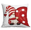 Funda de almohada cuadrada blanca con gnomo de San Valentín y corazón rojo decorativo - Estilo Gnomo con Gorro de Rayas Sosteniendo Corazón (CDR54-1) / 45x45cm Pelusa Corta Sin Núcleo
